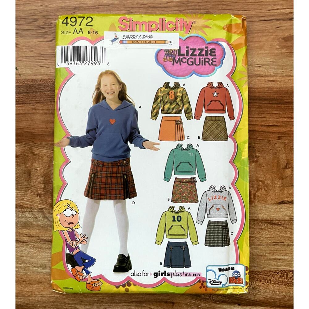 UNCUT Vintage Y2K Simplicity 4972 Sewing Pattern XXS-S Lizzie McGuire Top Skirt